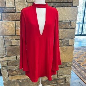 Essue Medium Red Long Sleeve Dress Cutout Low Cut Sexy Flowy Mini